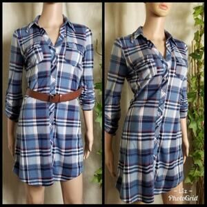 No Comment | Plaid Button Down Rolltab Long Sleeve Soft Dress